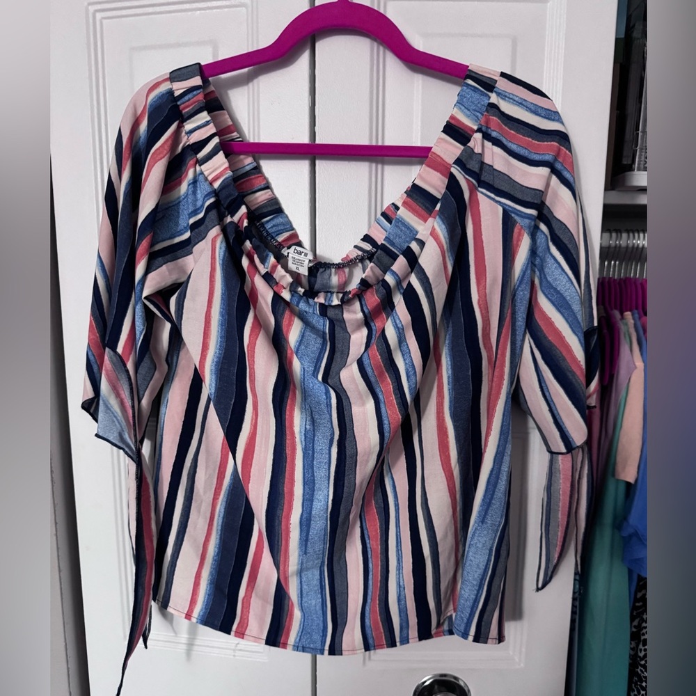 Bar III Red and Blue Striped Blouse